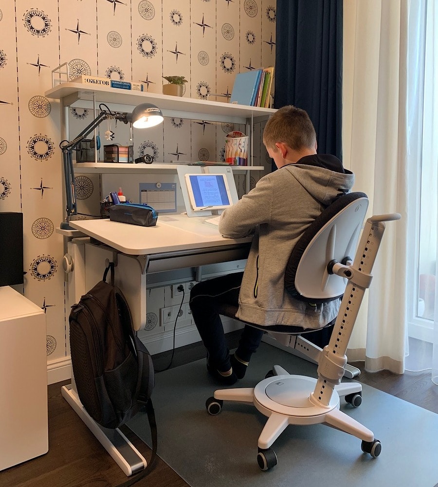 Растущая парта moll Champion c навесной панелью Flex Desk и эргономичным стулом moll Maximo