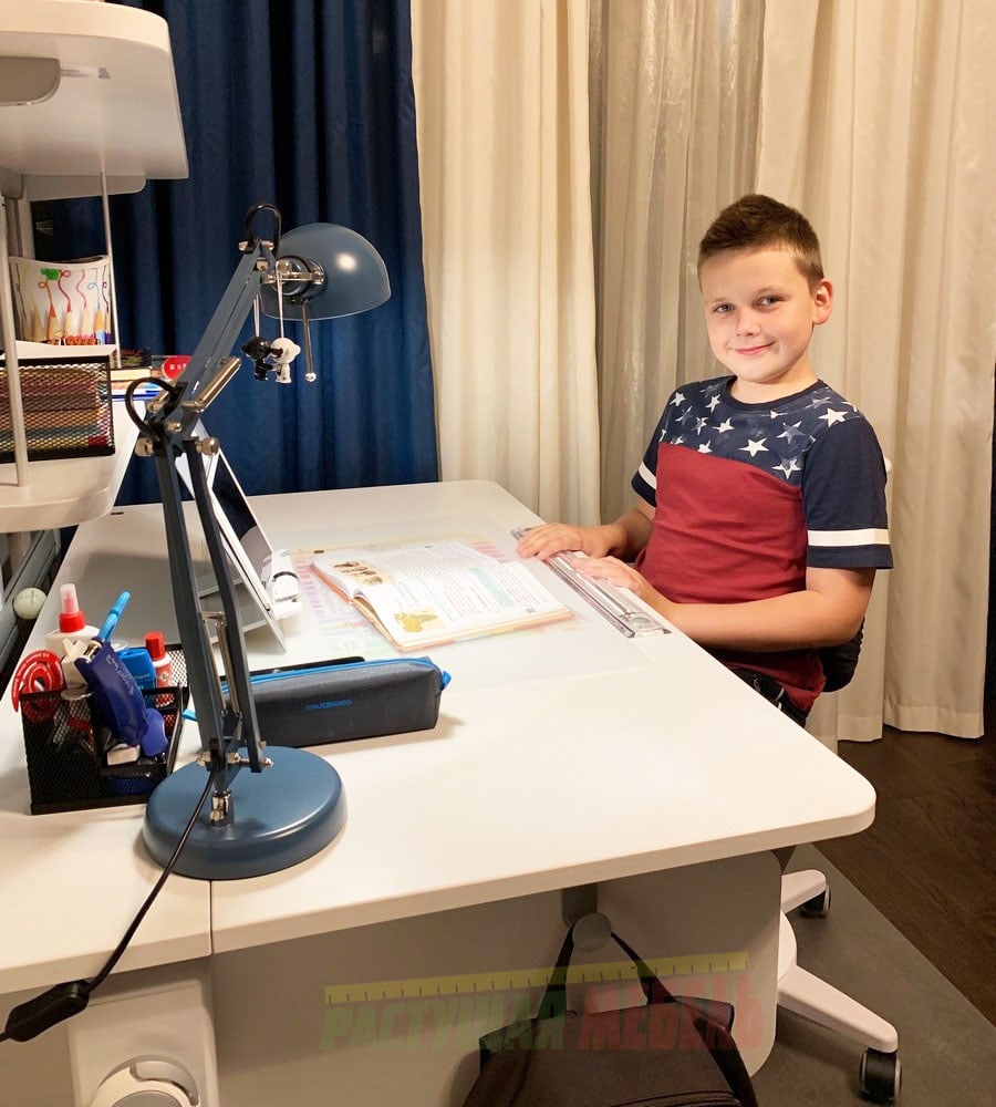 Растущая парта moll Champion c навесной панелью Flex Desk и эргономичным стулом moll Maximo