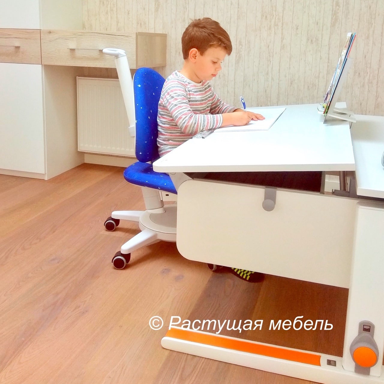 Растущие парта moll Champion и стул moll Maximo в интерьере