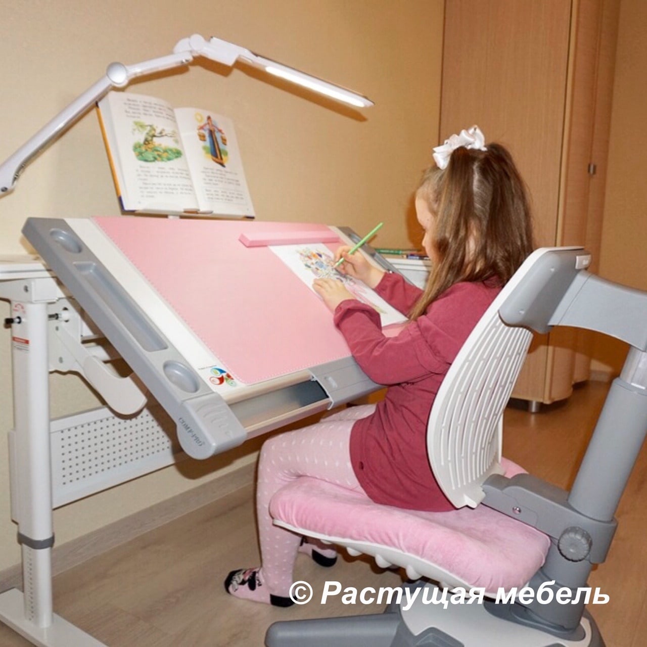  Растущая парта Comf-Pro M9i стул COMF-PRO UltraBack настольное покрытие СOMPRO Desk Mat, светодиодная лампа RIFFORMA TL11S