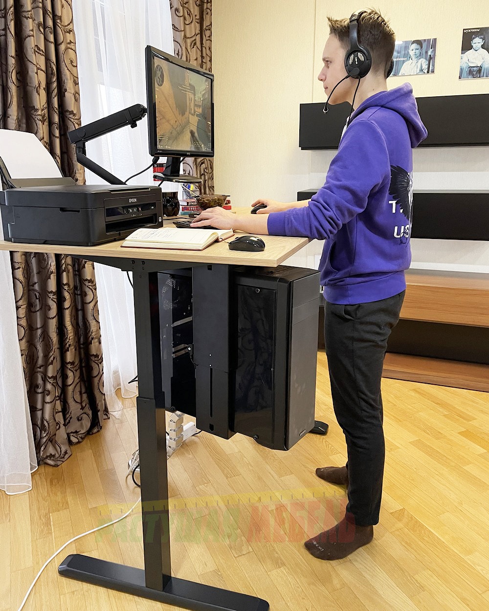  Стол-трансформер Manual Desk с ручной регулировкой высоты, органайзер Ergo Cabel, держатель системного блока Easy, кронштейн для монитора Spring