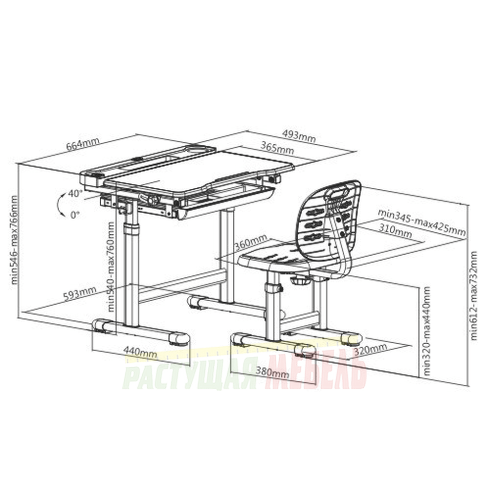Детская парта и стул в интерьере комнаты
