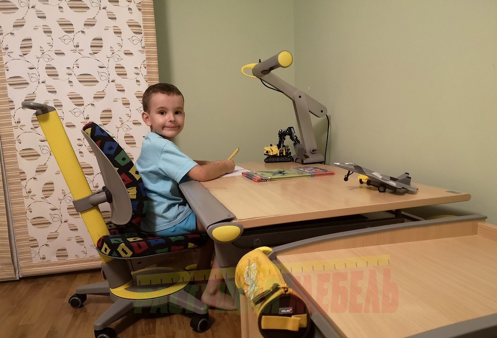 Набор растущей эргономичной мебели (стол-парта moll Runner Basic, стул moll Maximo ,тумбу moll Medi Basic и важные аксессуары - лампа Mobilight и подставка под рюкзак moll Bag Up Basic