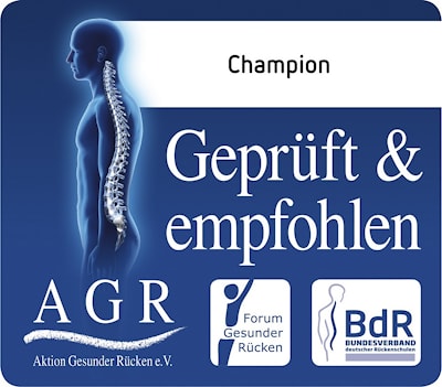 Парта moll Champion Compact отмечена знаком качества AGR. Немецкая независимая ассоциация по лечению и профилактике проблем позвоночника "Здорова спина" отмечает своими сертификатами исключительно ту продукцию, которая является эргономичной и здоровой для спины в соответствии с медицинскими требованиями.