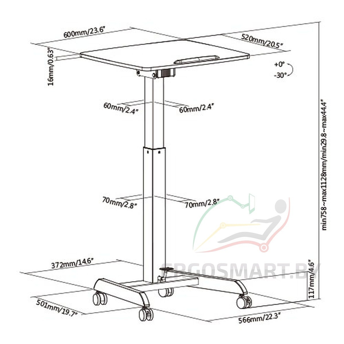 Размеры регулируемого стола