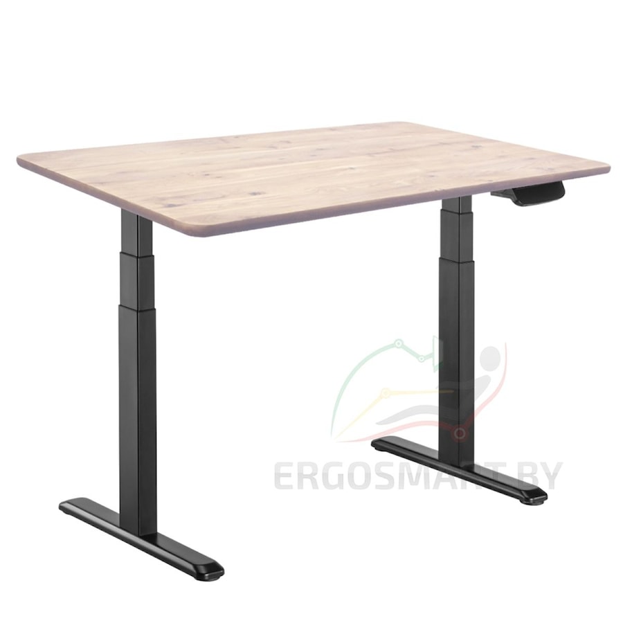 Стол Wooden Ergo Desk Prime черный/Массив Дуб беленый, прямой край, 1300х750х27мм
