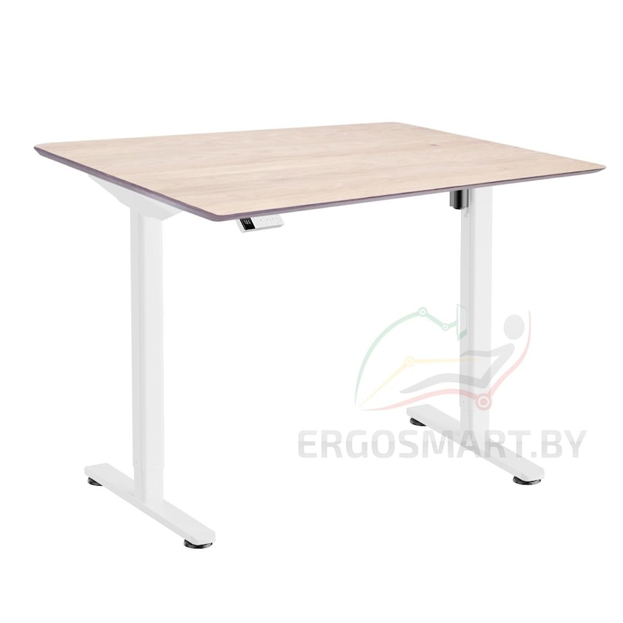 Стол Wooden Electric Desk Slim белый/Массив Дуб Беленый, скошенный край, 1300х750х27мм